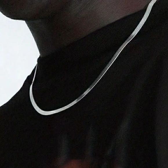 Flat Snake Stainless Titanium Silvertone Harringbone Style Chain 24", 4mm New - Picture 8 of 9